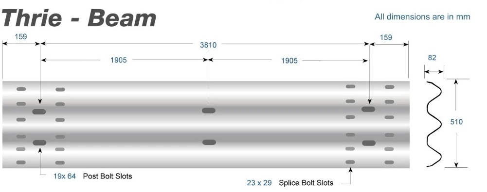 Hot DIP Galvanized Road Safety Steel Crash Barrier Metal W Beam Thrie Wave Bridge Railing Customized Expressway Motorway Highway Tri Beam W Beam Guardrail